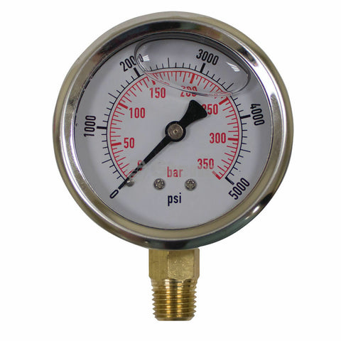 758-974 Stens Pressure Washer Gauge pressures to 5000, 1/4" NPT STAINLESS STEEL