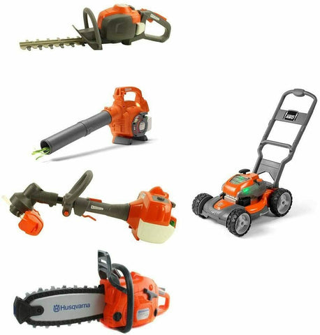 Husqvarna Kids Battery Operated Toy Leaf Blower + Weed Eater + Hedge Trimmer + C