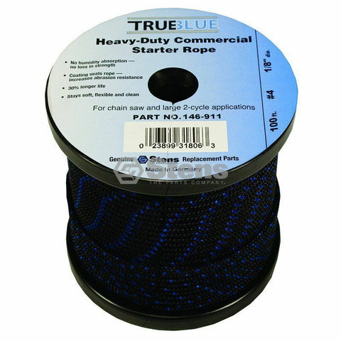 146-911 Stens 100ft 1/8" diameter True Blue Starter Rope #4 Solid Braid