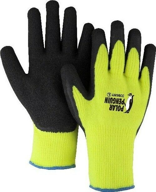 Size EXTRA LARGE MAJESTIC HI-VIZ LINED YELLOW RUBBER PALM GLOVE POLAR PENGUIN