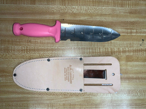 A.M Leonard Pink Deluxe Soil Knife & Sheath Combo - Landscaping Gardening Tool