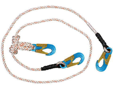 CLIMB RIGHT 1/2" X 1'-9' ADJUSTABLE 2-IN-1 LANYARD W/ 3 DOUBLE LOCKING SNAPS