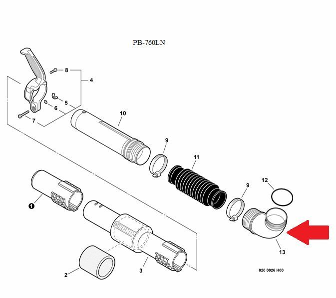 E160000131 GENUINE ECHO!! PB-760LN PB-770H PB-770T Blower Tube Elbow E160000130